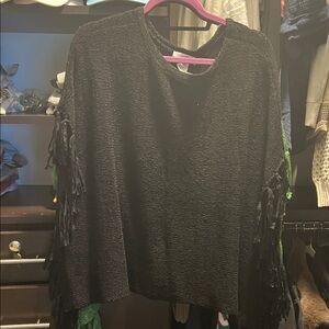 Chico's Black Fringe Sweater Poncho